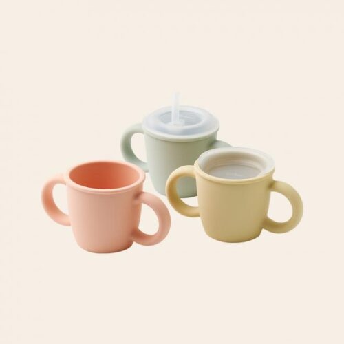 [실리만] 크림 실리콘 양손 빨대컵